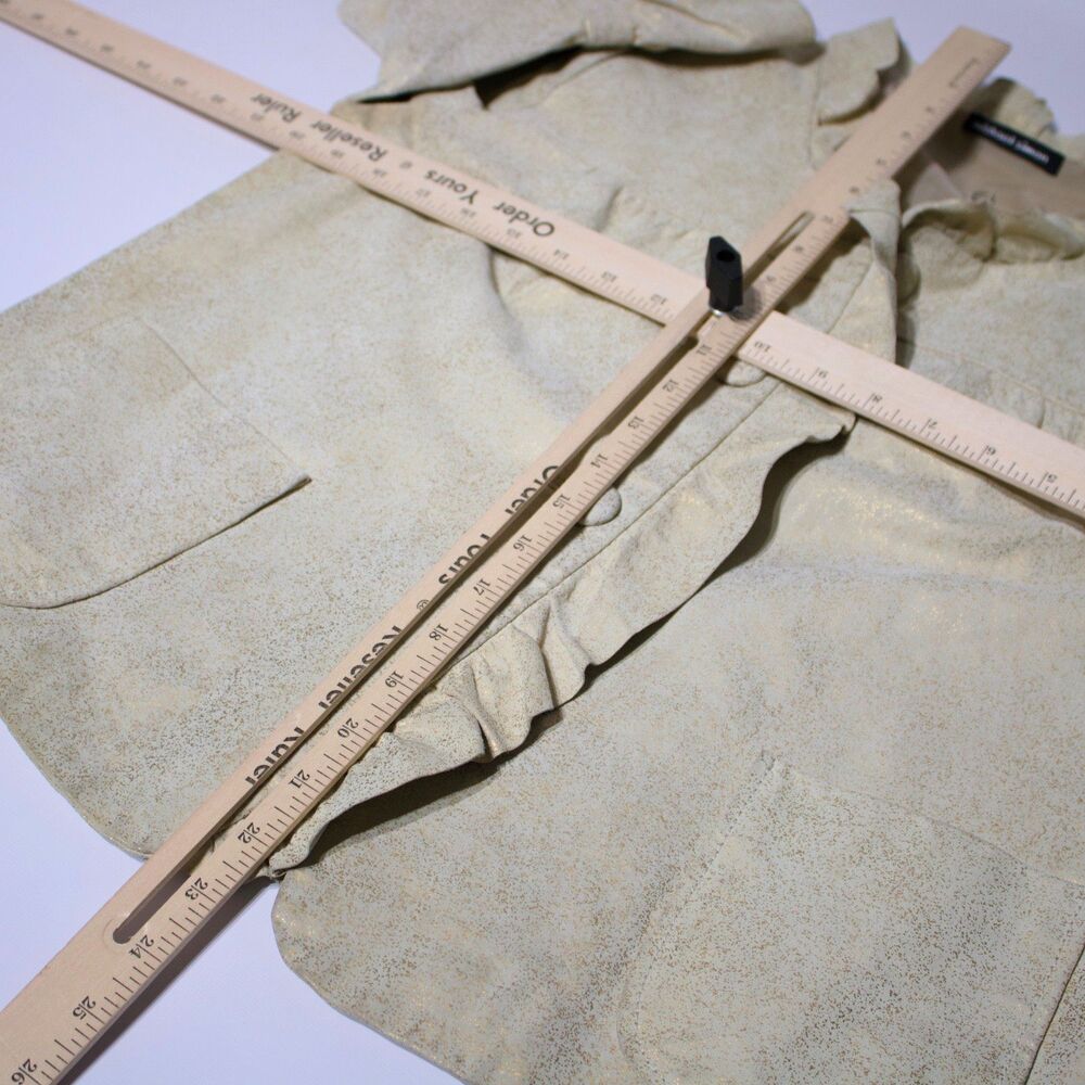 Michael Simon Ruffled Leather Jacket Beige Gold Sparkle Women Size M (B4) - Picture 15 of 16